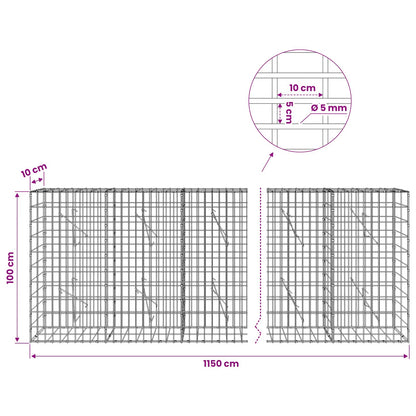 Gabion with 5 mm Wire and 5x10 cm Mesh 1150x10x100 cm