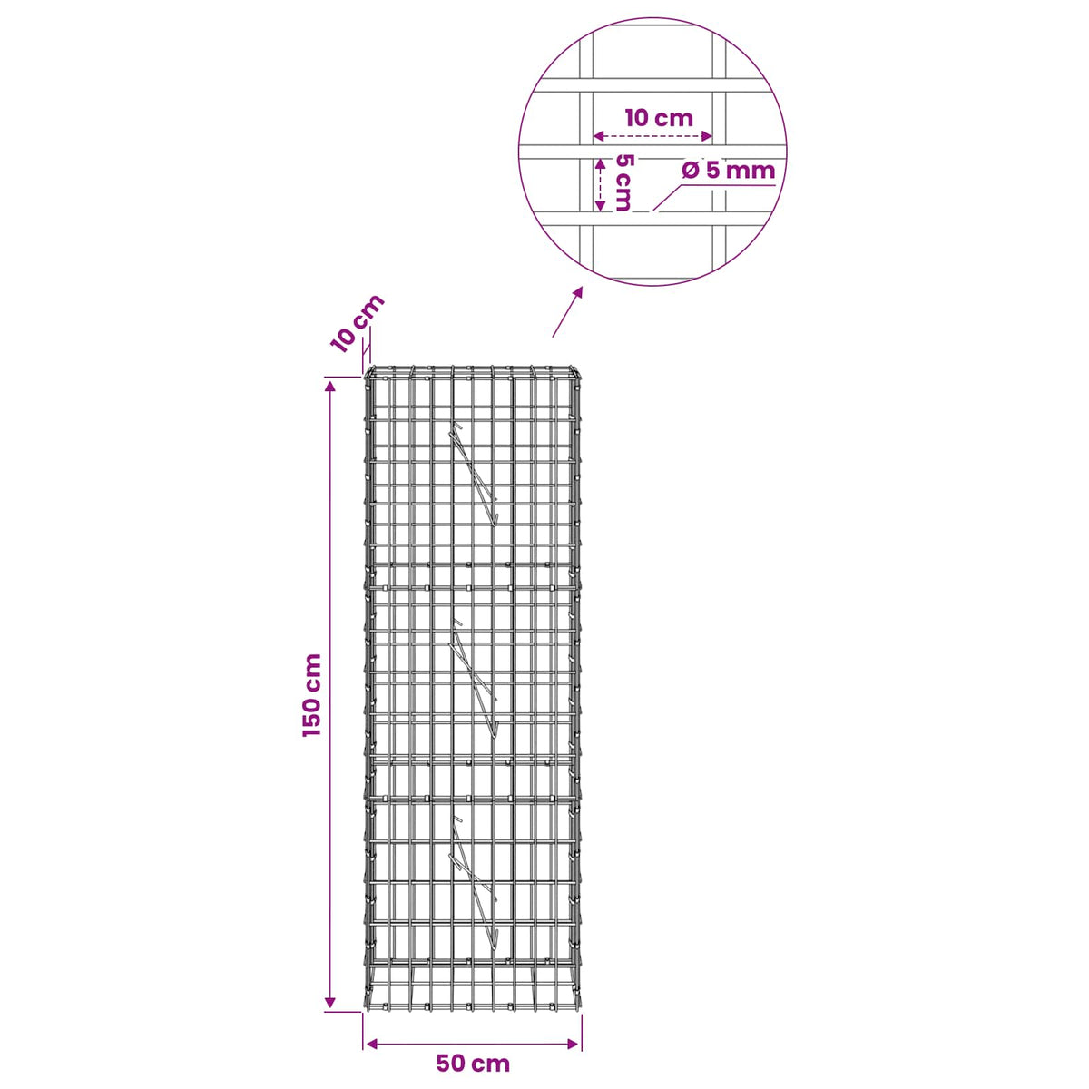 Gabion with 5 mm Wire and 5x10 cm Mesh 50x10x150 cm