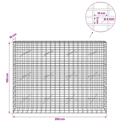 Gabion with 5 mm Wire and 5x10 cm Mesh 200x10x150 cm