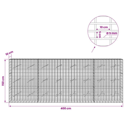 Gabion with 5 mm Wire and 5x10 cm Mesh 400x10x150 cm