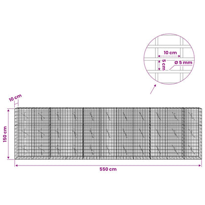 Gabion with 5 mm Wire and 5x10 cm Mesh 550x10x150 cm