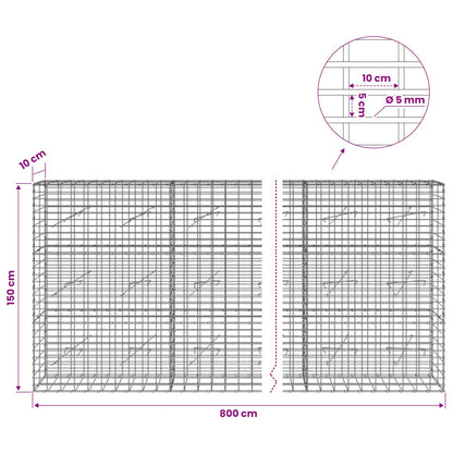Gabion with 5 mm Wire and 5x10 cm Mesh 800x10x150 cm