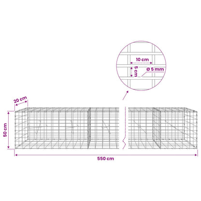 Gabion with 5 mm Wire and 5x10 cm Mesh 550x20x50 cm