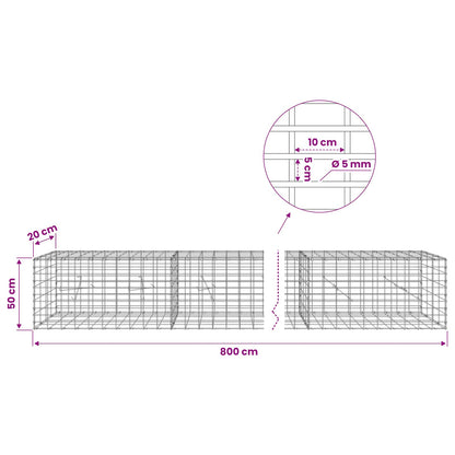 Gabion with 5 mm Wire and 5x10 cm Mesh 800x20x50 cm
