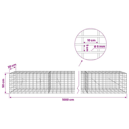 Gabion with 5 mm Wire and 5x10 cm Mesh 1000x20x50 cm