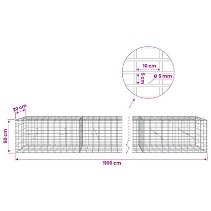 Gabion with 5 mm Wire and 5x10 cm Mesh 1100x20x50 cm