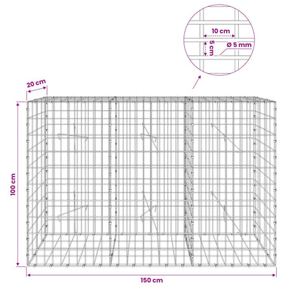 Gabion with 5 mm Wire and 5x10 cm Mesh 150x20x100 cm
