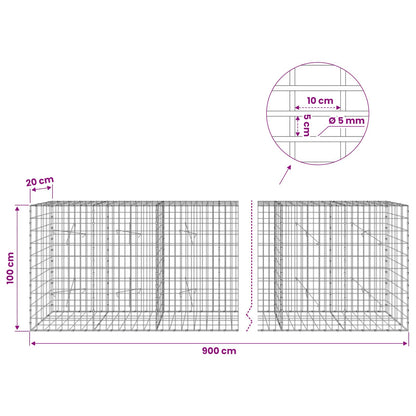 Gabion with 5 mm Wire and 5x10 cm Mesh 900x20x100 cm