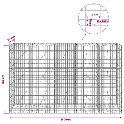 Gabion with 5 mm Wire and 5x10 cm Mesh 250x20x150 cm