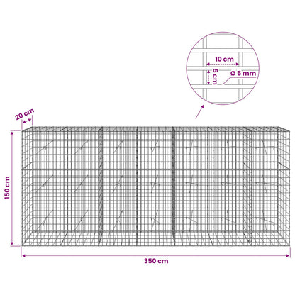 Gabion with 5 mm Wire and 5x10 cm Mesh 350x20x150 cm