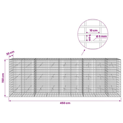 Gabion with 5 mm Wire and 5x10 cm Mesh 450x20x150 cm