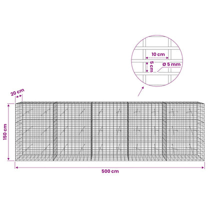 Gabion with 5 mm Wire and 5x10 cm Mesh 500x20x150 cm