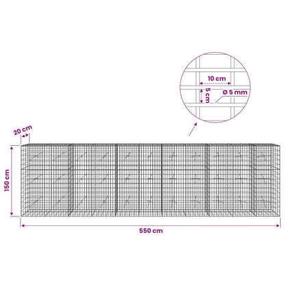 Gabion with 5 mm Wire and 5x10 cm Mesh 550x20x150 cm
