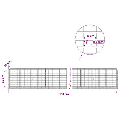 Gabion with 5 mm Wire and 5x10 cm Mesh 1100x30x50 cm