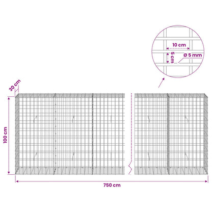 Gabion with 5 mm Wire and 5x10 cm Mesh 750x30x100 cm