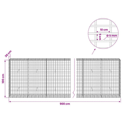 Gabion with 5 mm Wire and 5x10 cm Mesh 900x30x100 cm