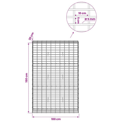 Gabion with 5 mm Wire and 5x10 cm Mesh 100x30x150 cm