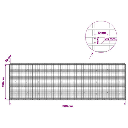 Gabion with 5 mm Wire and 5x10 cm Mesh 500x30x150 cm