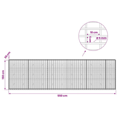 Gabion with 5 mm Wire and 5x10 cm Mesh 550x30x150 cm
