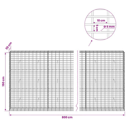 Gabion with 5 mm Wire and 5x10 cm Mesh 800x30x150 cm