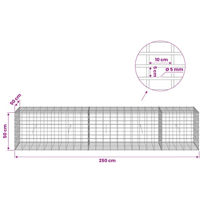 Gabion with 5 mm Wire and 5x10 cm Mesh 250x50x50 cm