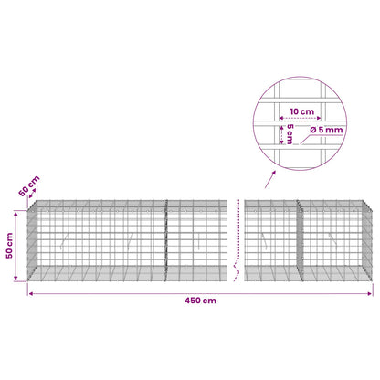Gabion with 5 mm Wire and 5x10 cm Mesh 450x50x50 cm