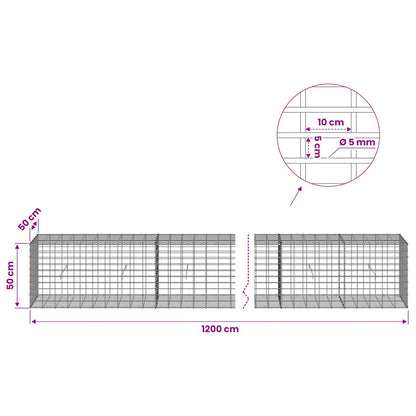 Gabion with 5 mm Wire and 5x10 cm Mesh 1200x50x50 cm