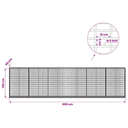 Gabion with 5 mm Wire and 5x10 cm Mesh 600x50x150 cm