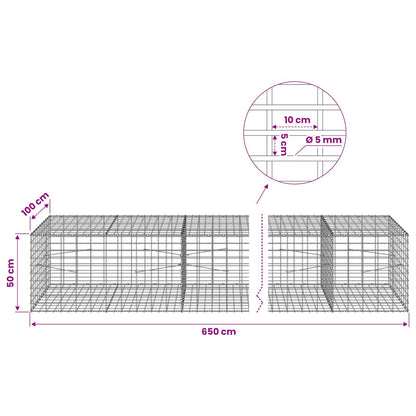 Gabion with 5 mm Wire and 5x10 cm Mesh 650x100x50 cm