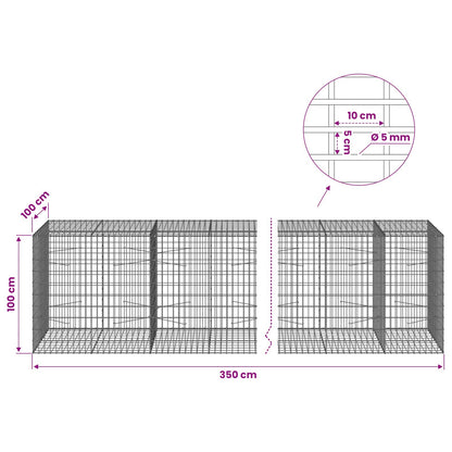 Gabion with 5 mm Wire and 5x10 cm Mesh 350x100x100 cm