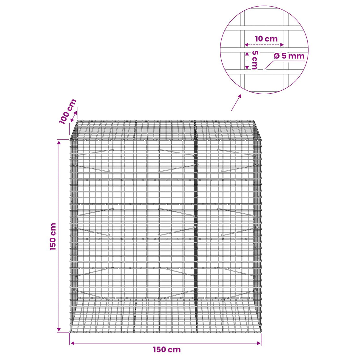 Gabion with 5 mm Wire and 5x10 cm Mesh 150x100x150 cm