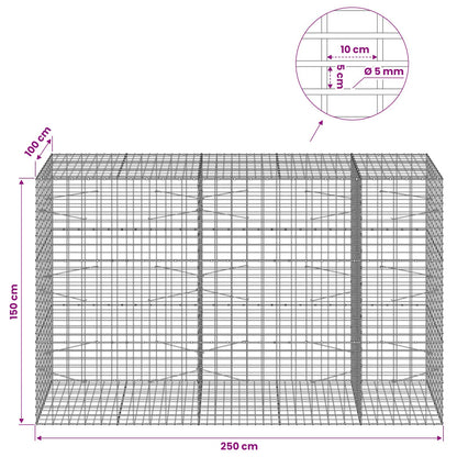 Gabion with 5 mm Wire and 5x10 cm Mesh 250x100x150 cm