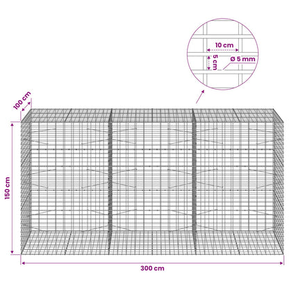 Gabion with 5 mm Wire and 5x10 cm Mesh 300x100x150 cm