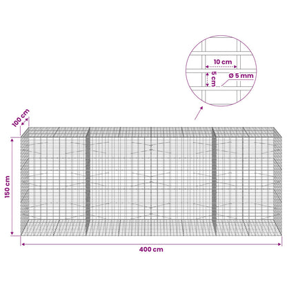 Gabion with 5 mm Wire and 5x10 cm Mesh 400x100x150 cm