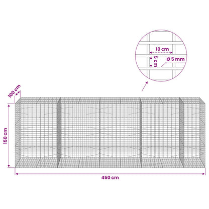 Gabion with 5 mm Wire and 5x10 cm Mesh 450x100x150 cm