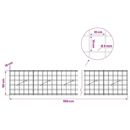 Gabion with 5 mm Wire and 10x10 cm Mesh 950x10x50 cm