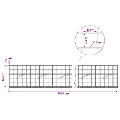 Gabion with 5 mm Wire and 10x10 cm Mesh 1050x10x50 cm