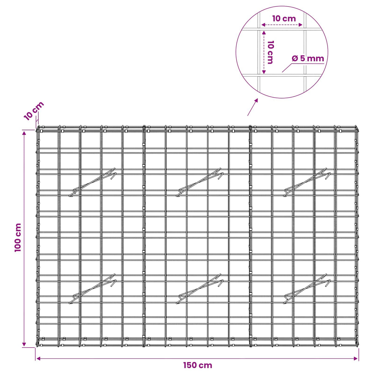 Gabion with 5 mm Wire and 10x10 cm Mesh 150x10x100 cm