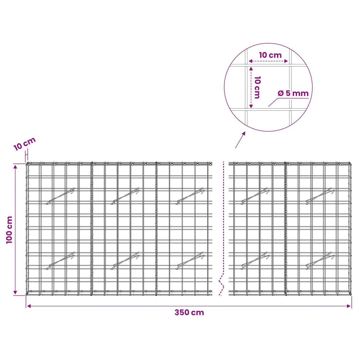 Gabion with 5 mm Wire and 10x10 cm Mesh 350x10x100 cm