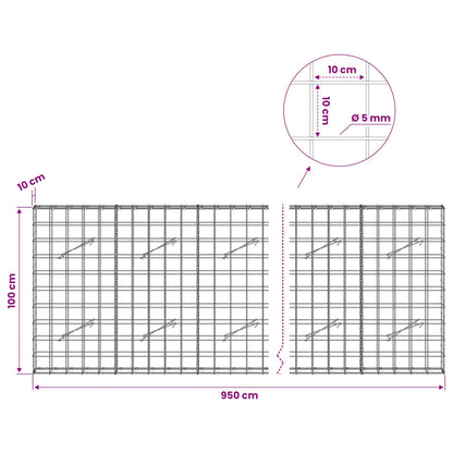 Gabion with 5 mm Wire and 10x10 cm Mesh 950x10x100 cm