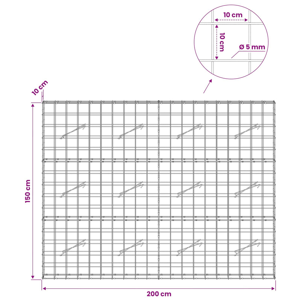 Gabion with 5 mm Wire and 10x10 cm Mesh 200x10x150 cm