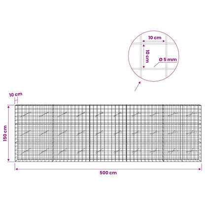 Gabion with 5 mm Wire and 10x10 cm Mesh 500x10x150 cm