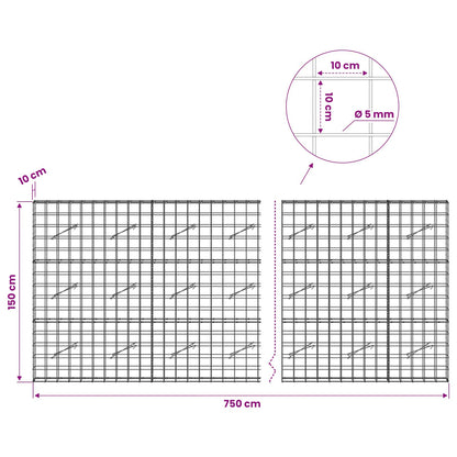 Gabion with 5 mm Wire and 10x10 cm Mesh 750x10x150 cm