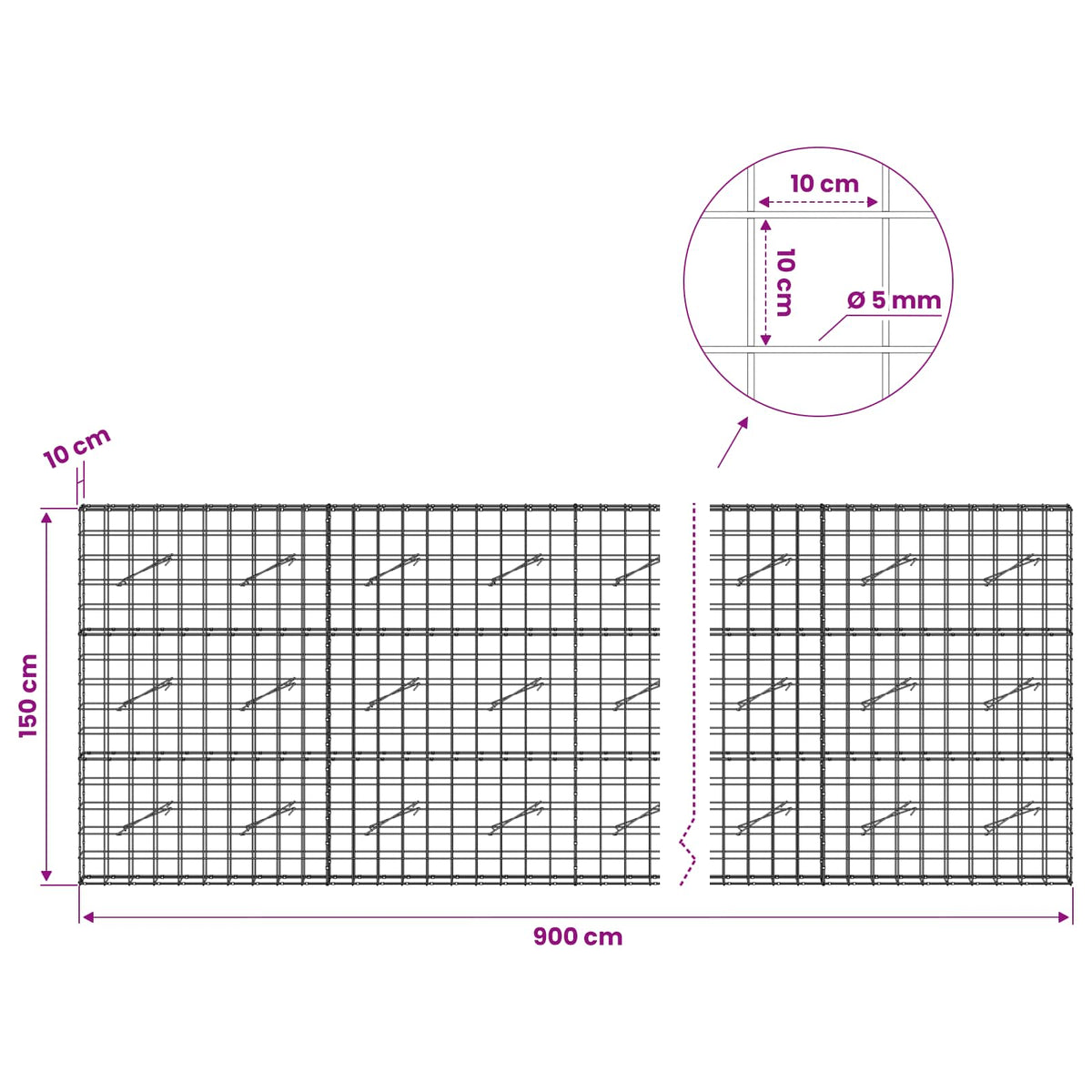 Gabion with 5 mm Wire and 10x10 cm Mesh 900x10x150 cm