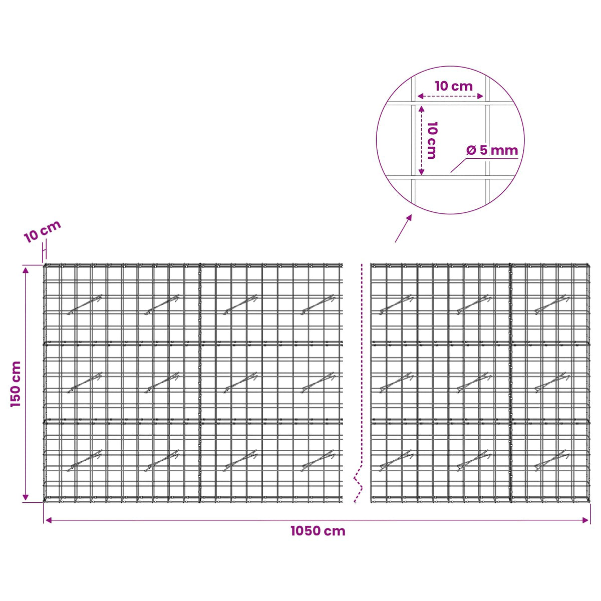 Gabion with 5 mm Wire and 10x10 cm Mesh 1050x10x150 cm