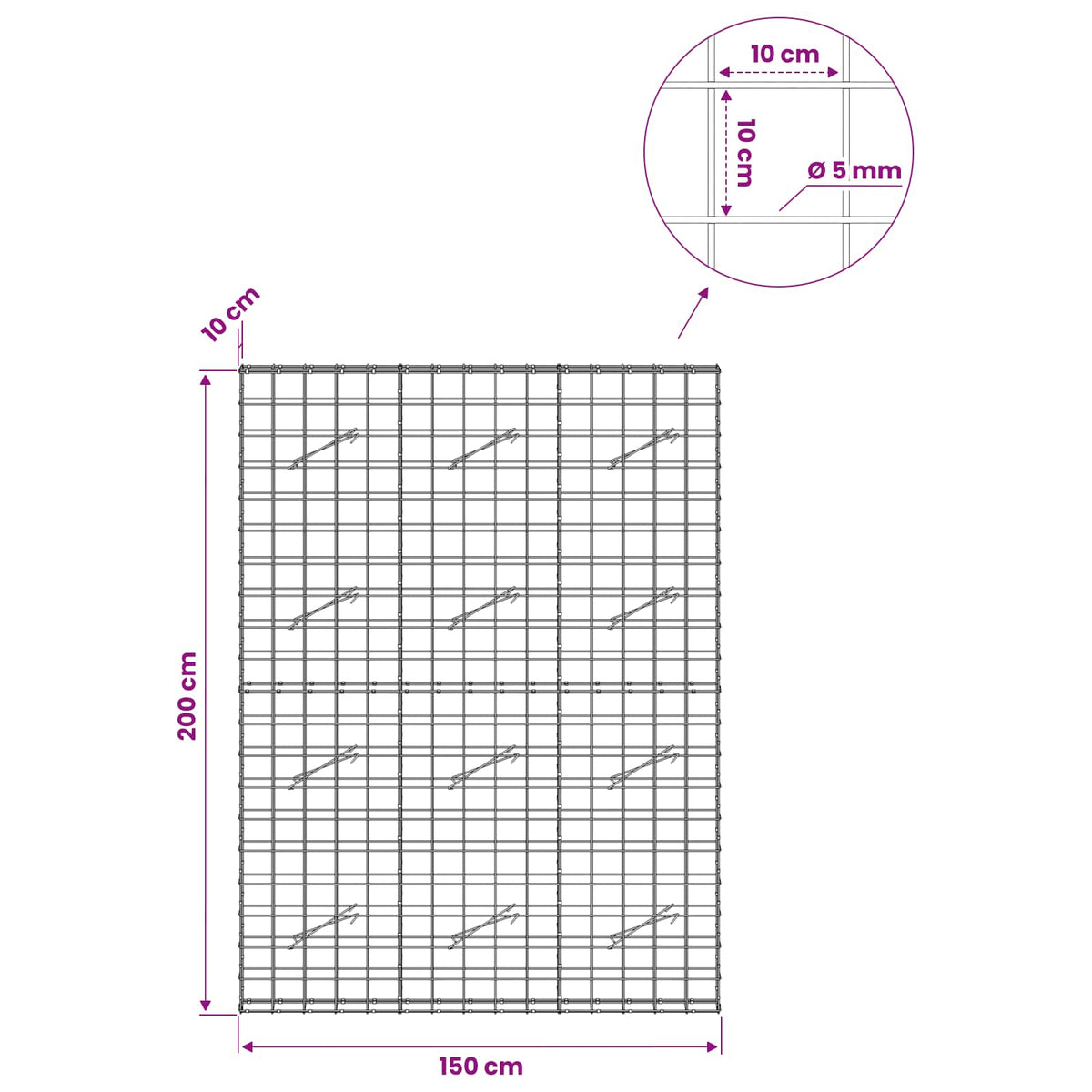 Gabion with 5 mm Wire and 10x10 cm Mesh 150x10x200 cm