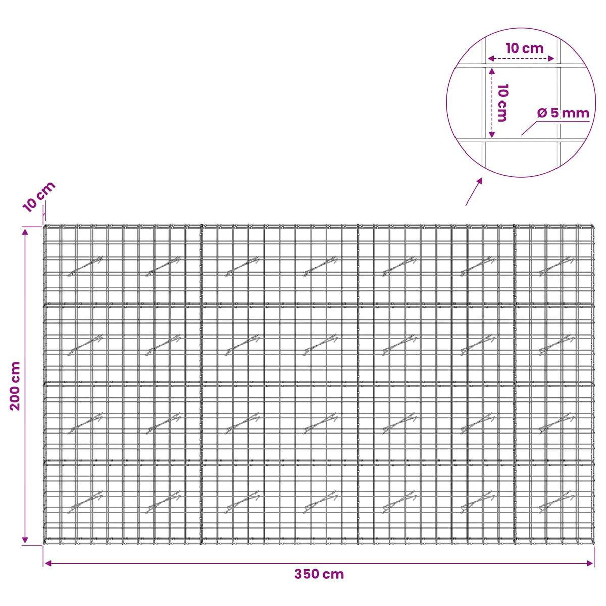 Gabion with 5 mm Wire and 10x10 cm Mesh 350x10x200 cm