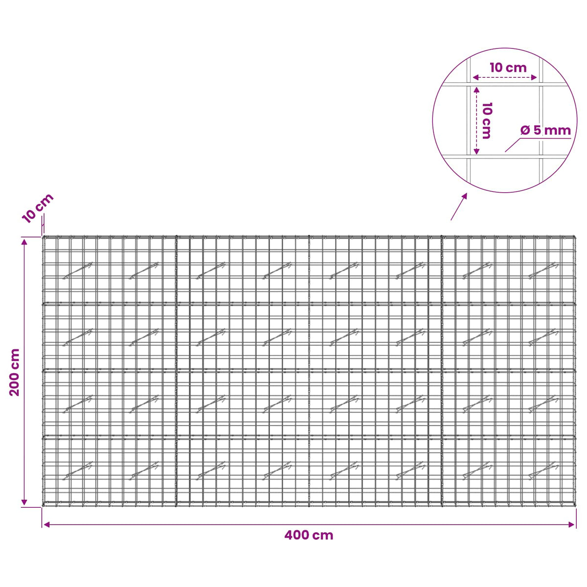 Gabion with 5 mm Wire and 10x10 cm Mesh 400x10x200 cm