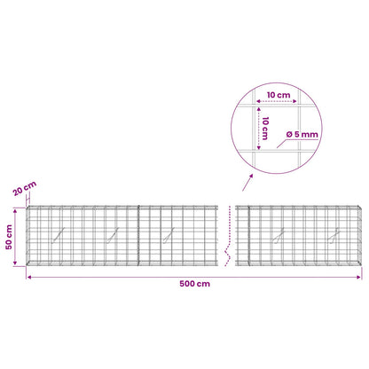 Gabion with 5 mm Wire and 10x10 cm Mesh 500x20x50 cm