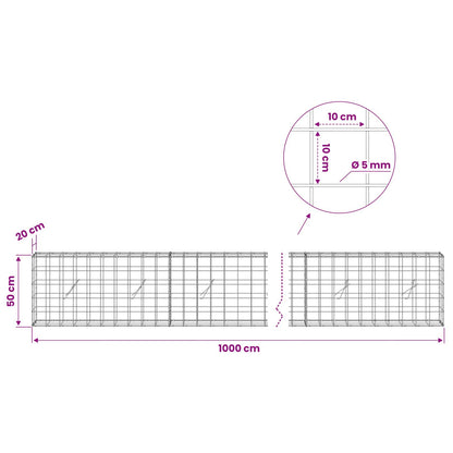 Gabion with 5 mm Wire and 10x10 cm Mesh 1000x20x50 cm